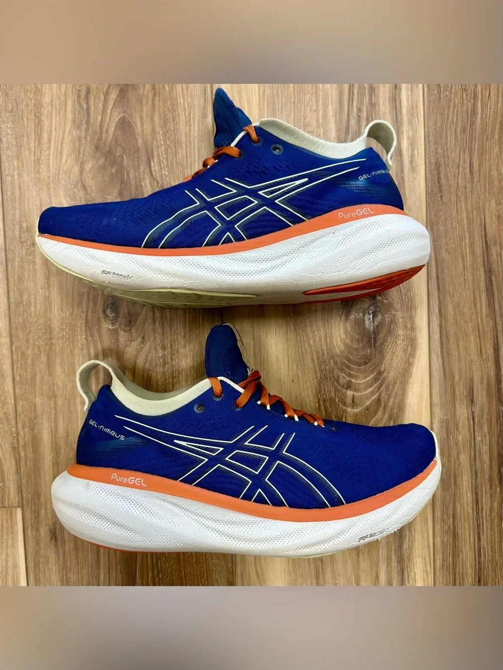 Asics Gel-Nimbus 25 Running Shoes 1011B739 Navy Orange White, Men’s 8.5
